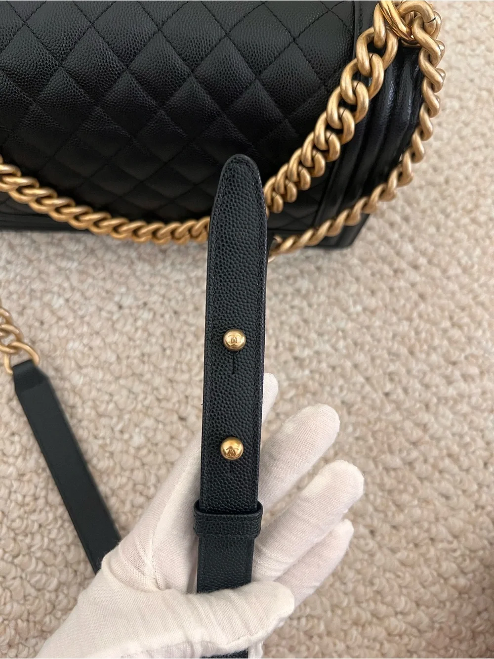 Chanel Caviar Black Medium Boy Bag with Antique Gold Hardware